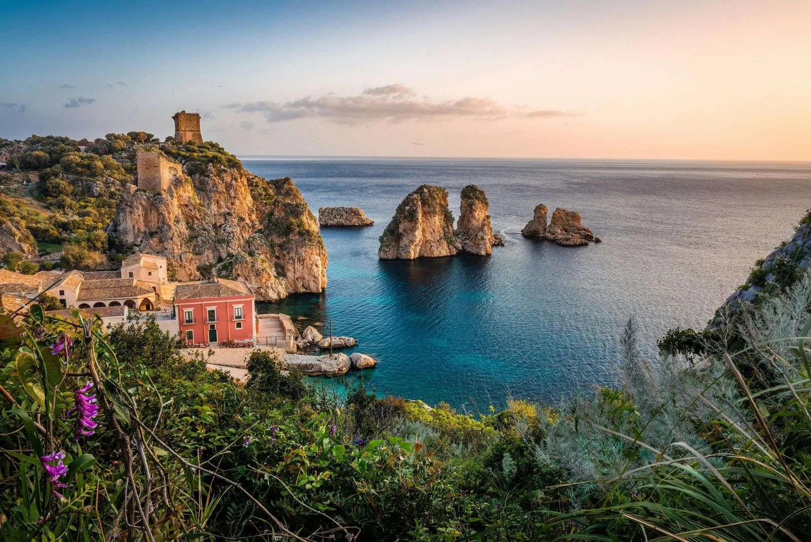 Mediterranean landscape with sun and coastline — symbolizing the Mediterranean lifestyle and healthy eating tradition.