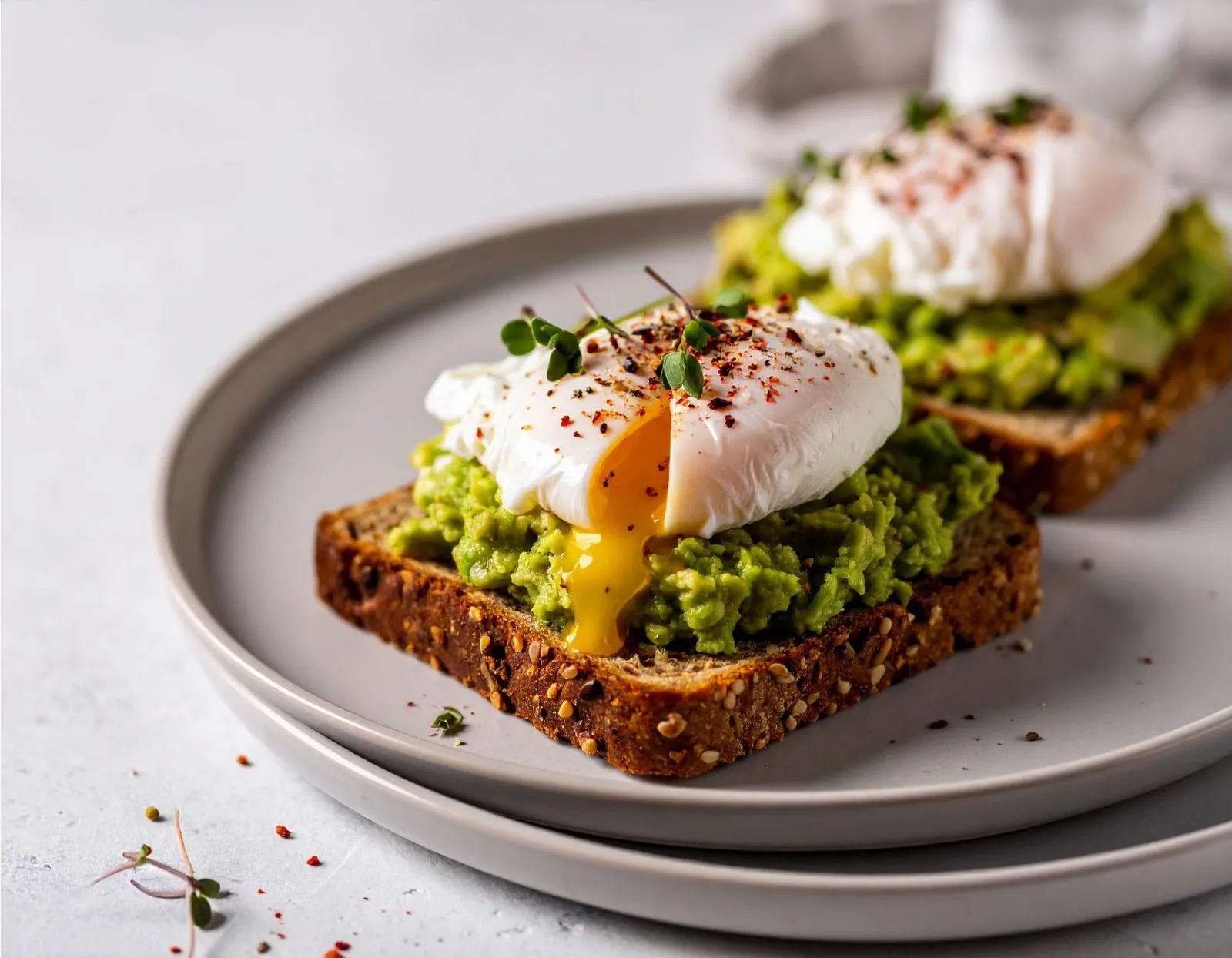 Healthy breakfast idea: avocado toast with fresh vegetables to start the day energized